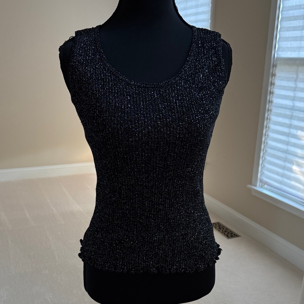 St. John Collection Black Textured Tank Top